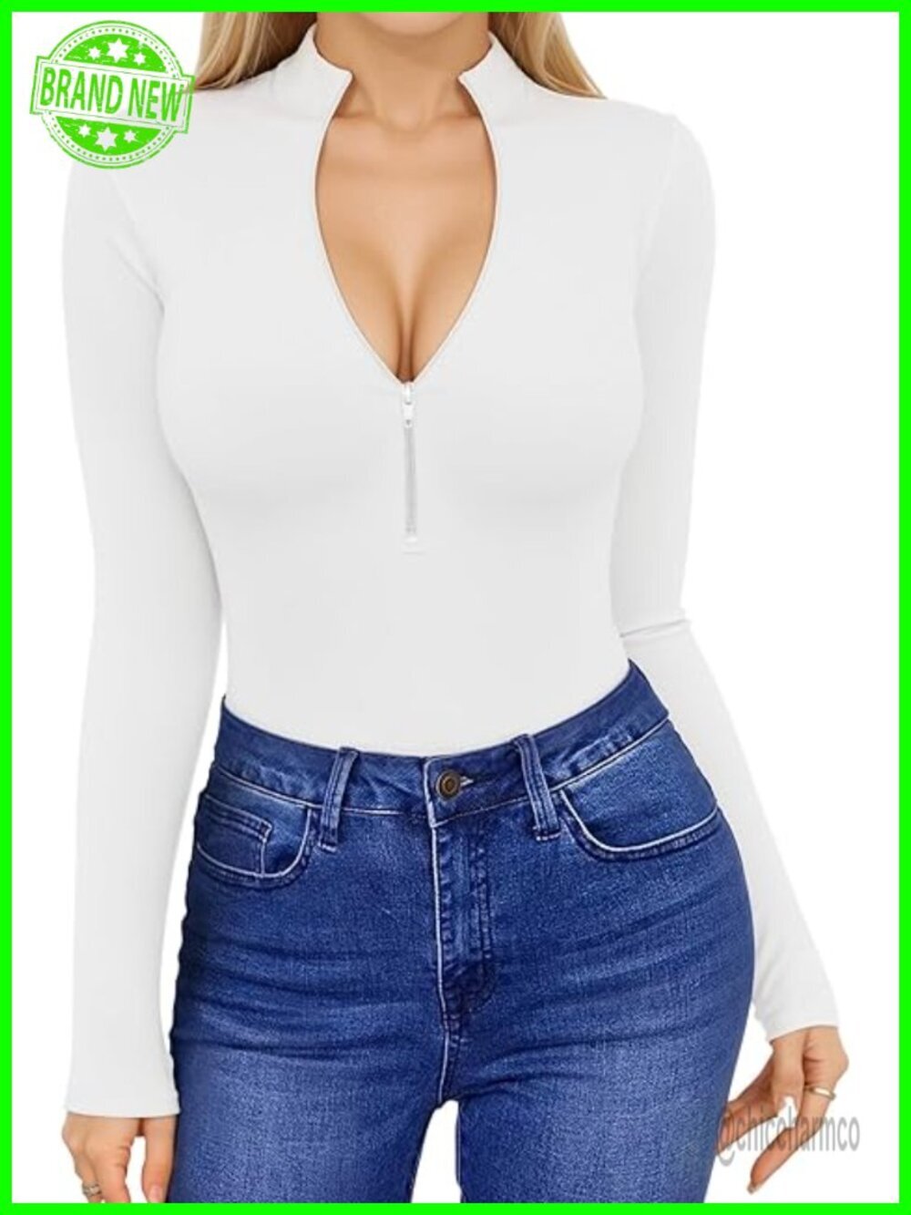 Long Sleeve Zip Up Mock Turtle Neck Ribbed Sexy Casual T-Shirt for Women